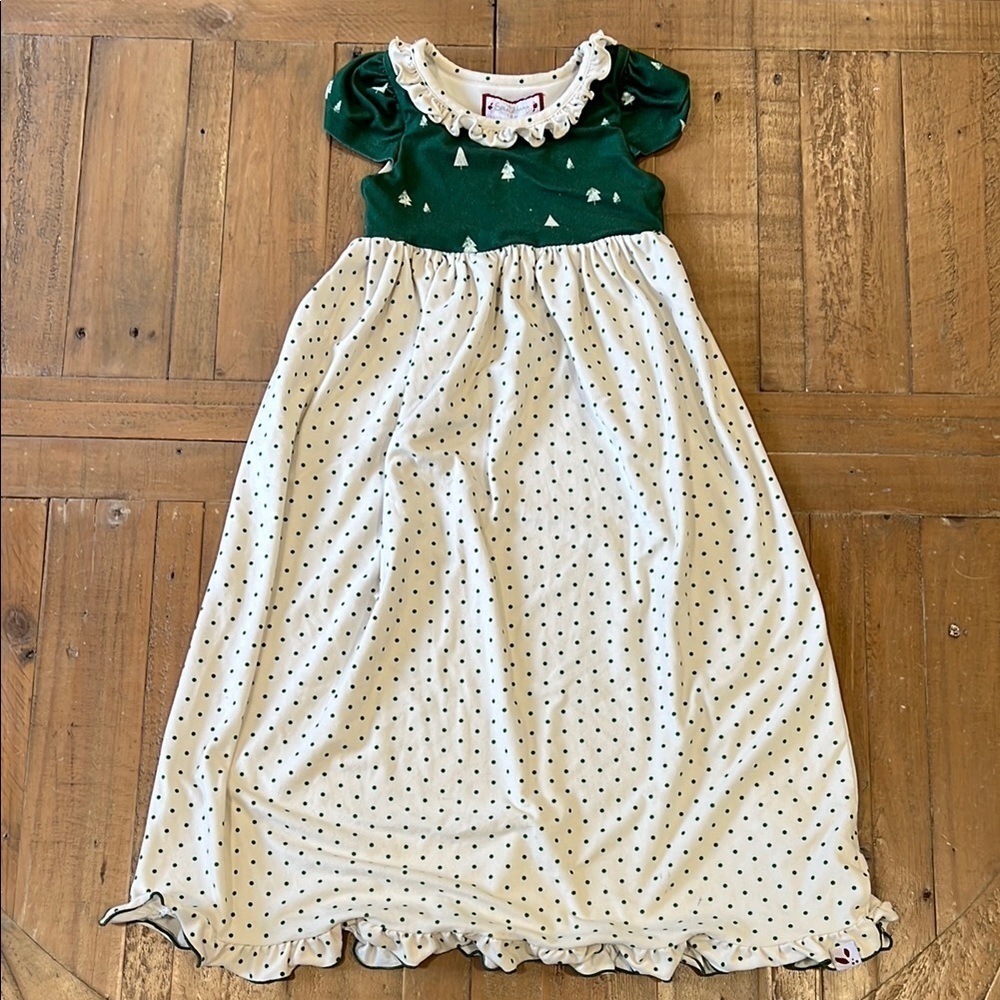 SweetHoney Christmas tree and polka dot ruffled long nightgown pajamas